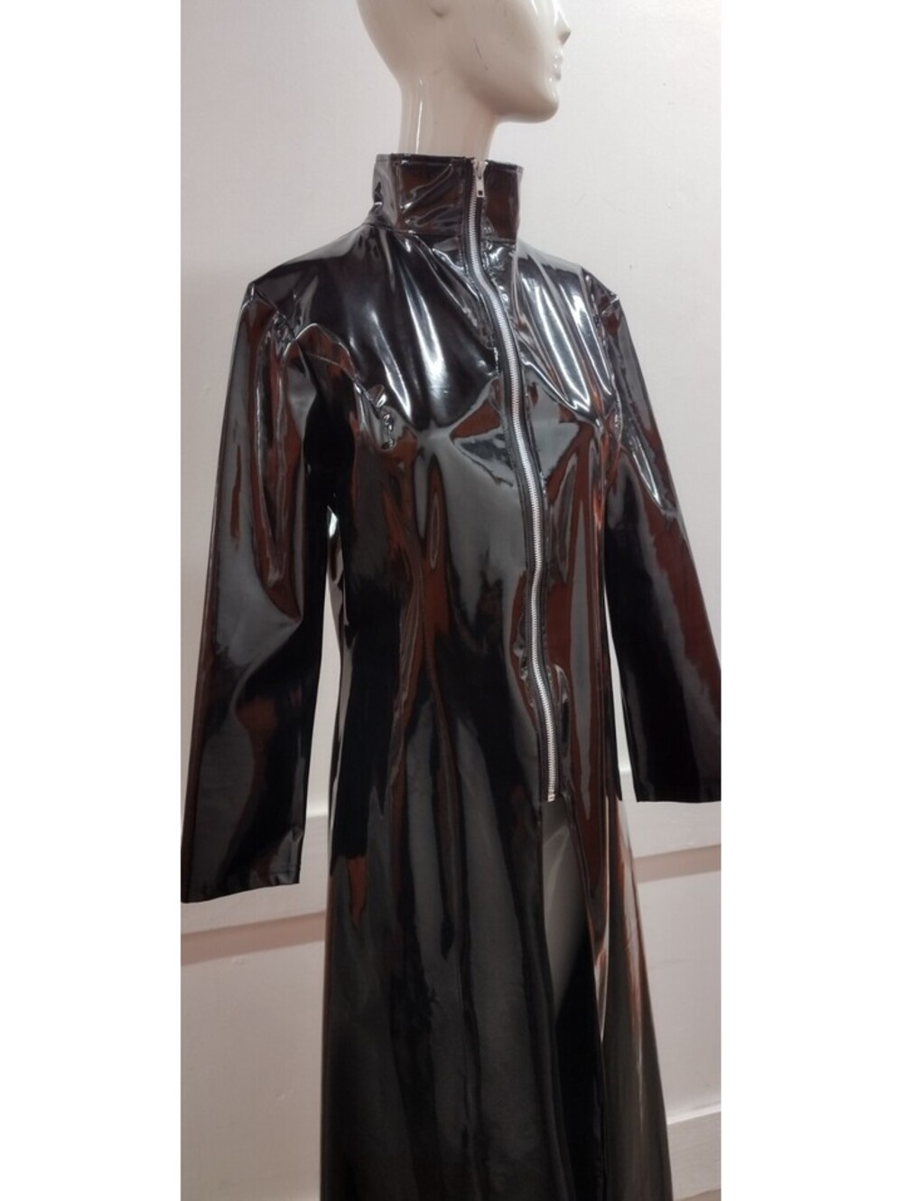 Spooky 2000s Black Vinyl Long Coat INSPIRED BY MATRIX GOTH EMO PUNK Zipper M/L